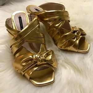 NWT: Zara Gold Knotted Mule Heels 36